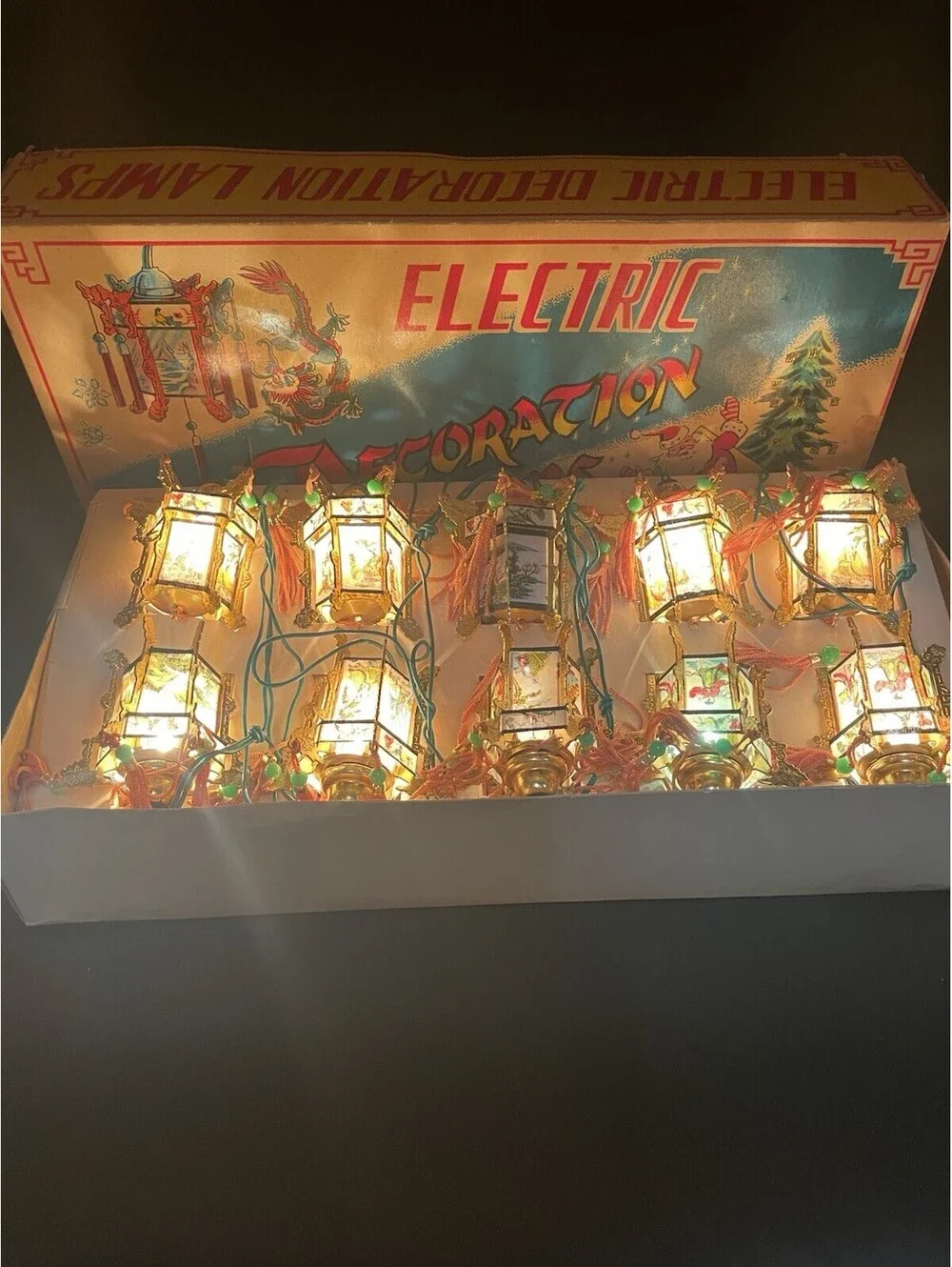 Rare Electric Decoration Chinese  Palace Lantern String Lights In Original Box